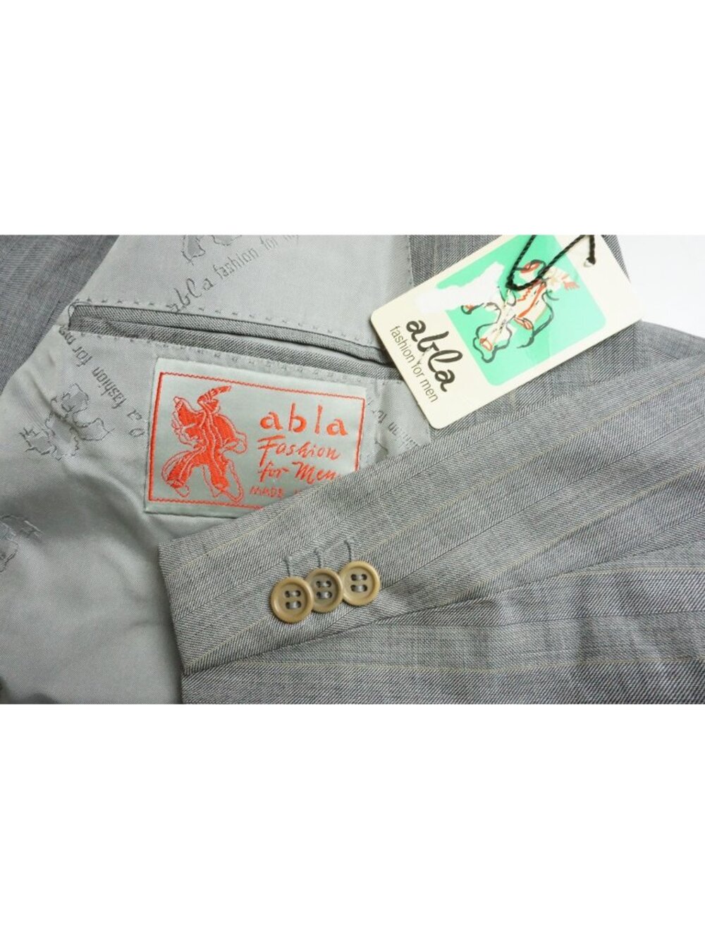 Abla Gray Gold Striped S100s Wool 2 Pc Suit Jacket Pants 42 US 52 EU NEW